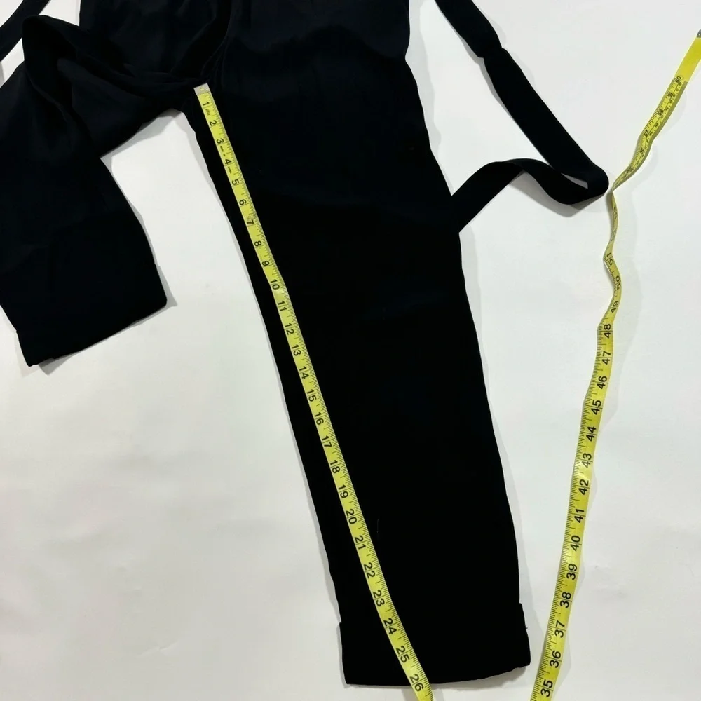 Ann Taylor Tapered Leg Jumpsuit Black Tie Waist Round Neck